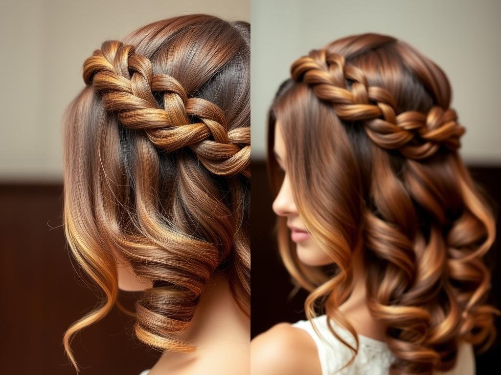 Woman with half-up crown braid hairstyle for thin hair Woman with half-up crown braid hairstyle for thin hair