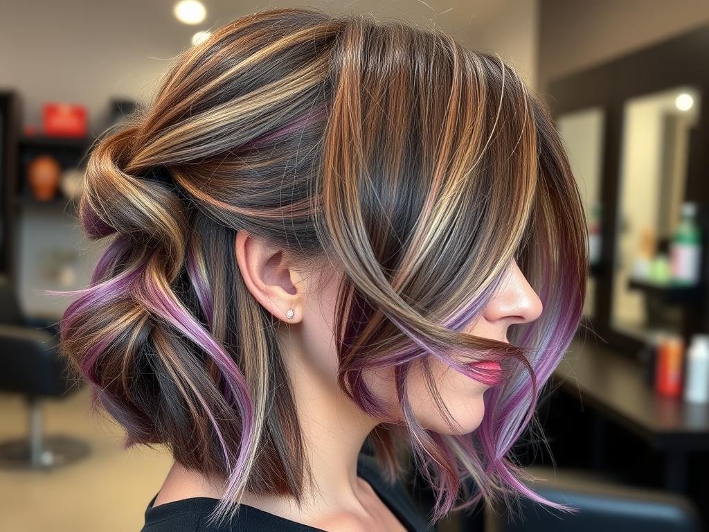 Woman with half-up hairstyle showing peekaboo highlights Woman with half-up hairstyle showing peekaboo highlights