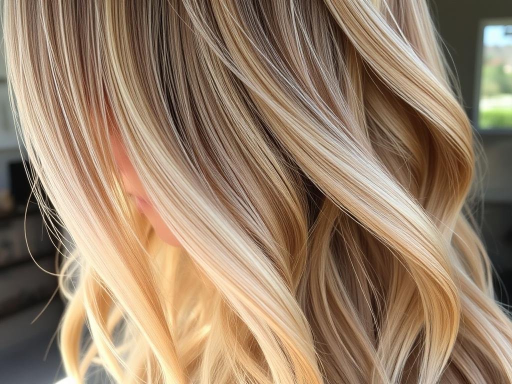 Woman with honey blonde balayage hair color showing natural dimension
