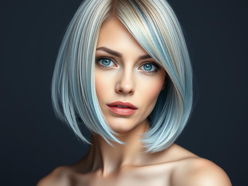Woman with ice blonde hair showing cool-toned light blonde with subtle blue undertones
