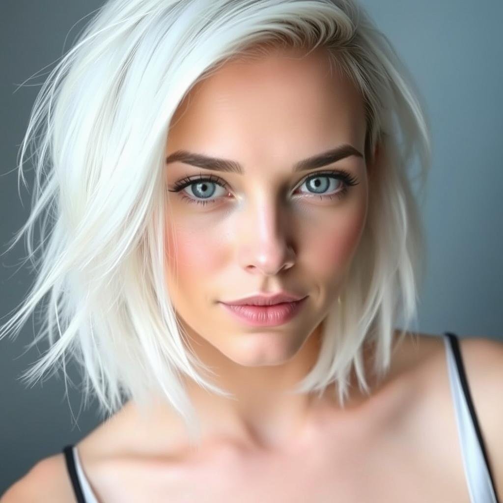 Woman with icy blonde hair color Woman with icy blonde hair color