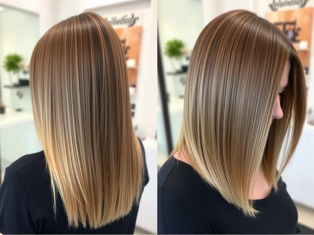 Woman with long blunt cut hair with minimal layers for thin hair Woman with long blunt cut hair with minimal layers for thin hair