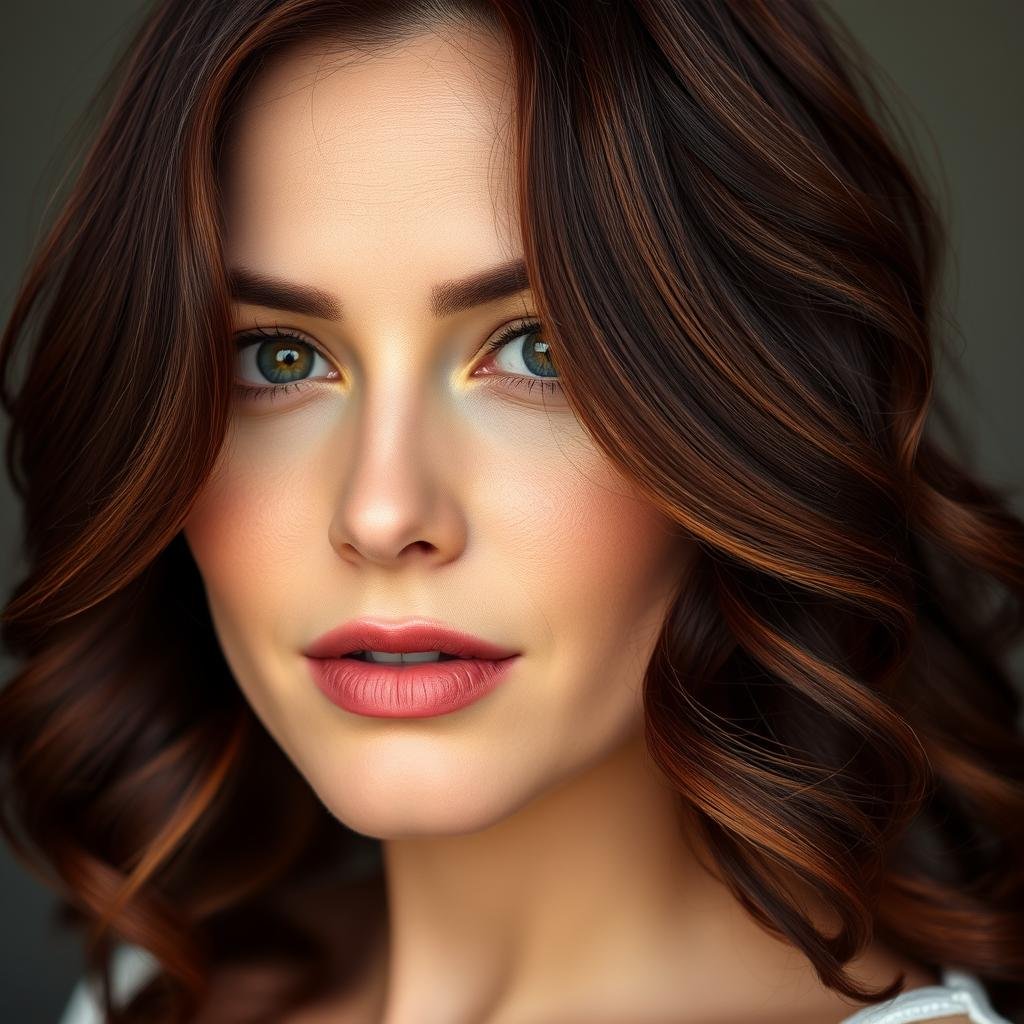 Woman with mahogany deep red hair color showing brown-red richness