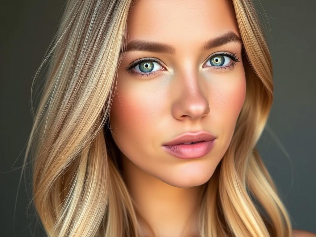 Woman with medium skin and honey blonde hair showing balanced tones Woman with medium skin and honey blonde hair showing balanced tones