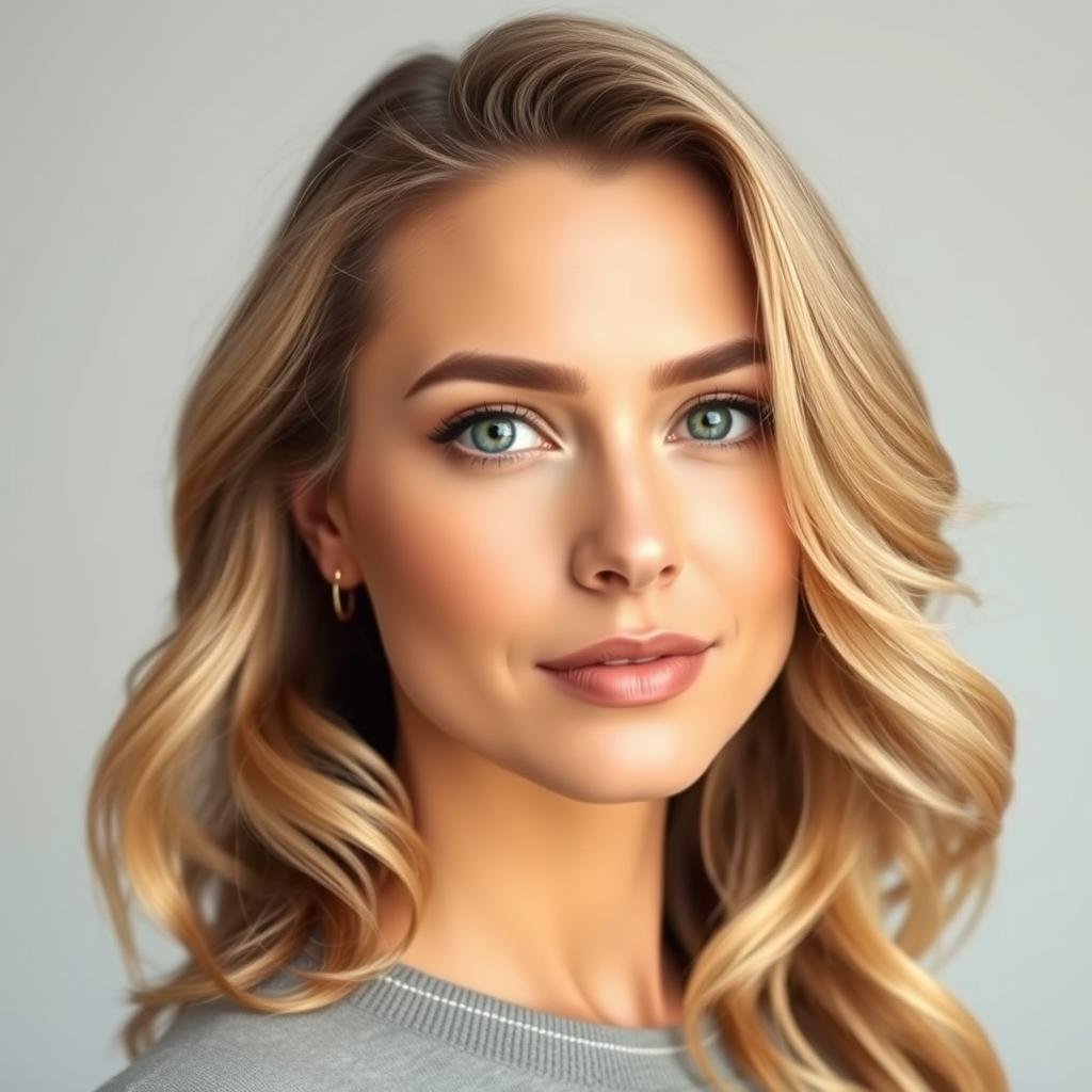 Woman with medium skin tone and honey blonde hair