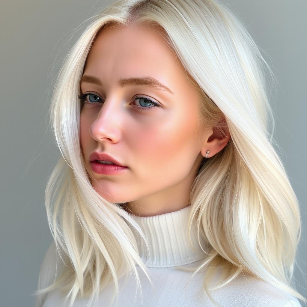 Woman with nordic blonde showing cool platinum tones Woman with nordic blonde showing cool platinum tones