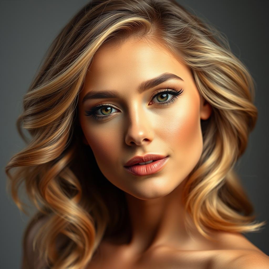 Woman with olive skin and golden blonde hair