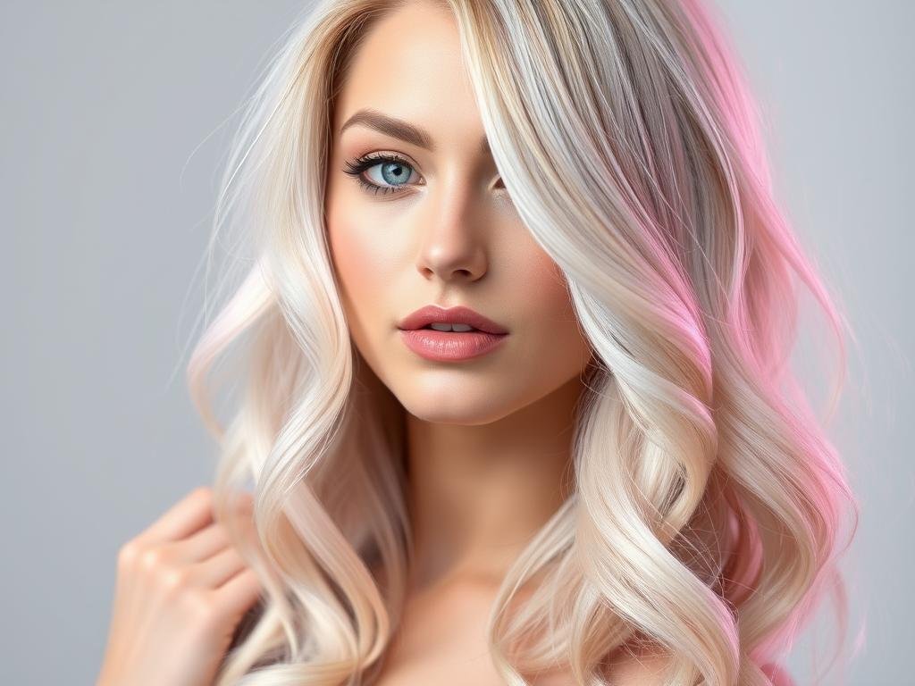 Woman with opal blonde hair showing multi-dimensional light blonde with pastel reflections