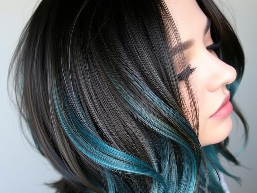 Woman with peekaboo fashion color highlights showing hidden color placement