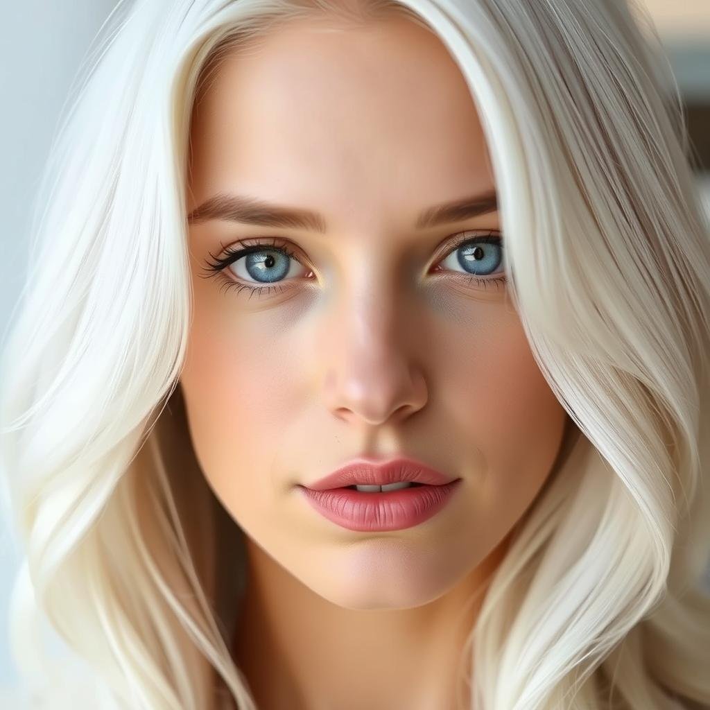 Woman with platinum blonde hair color Woman with platinum blonde hair color