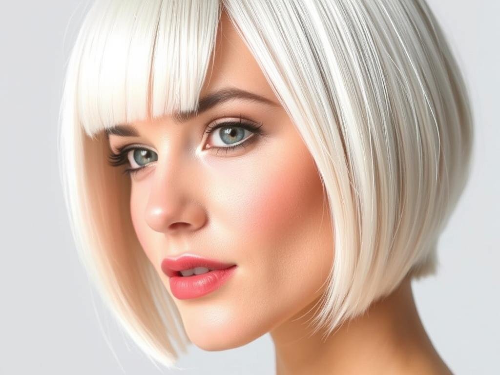 Woman with platinum blonde hair styled in a sleek bob Woman with platinum blonde hair styled in a sleek bob