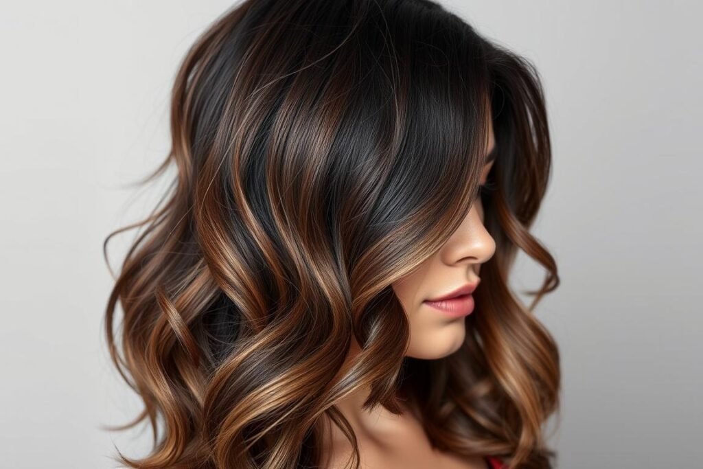 Woman with rich mocha brown hair showing multi-dimensional color