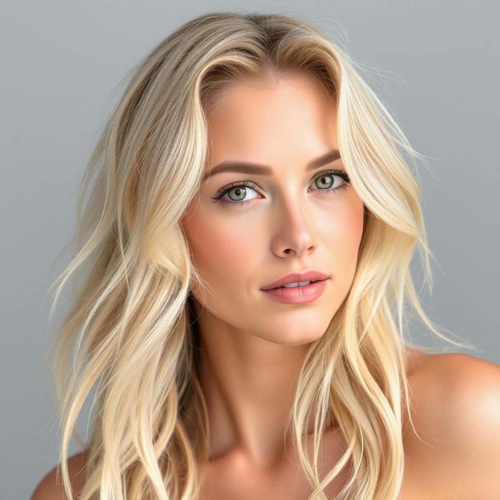 Woman with sandy blonde hair showing natural beige tones Woman with sandy blonde hair showing natural beige tones