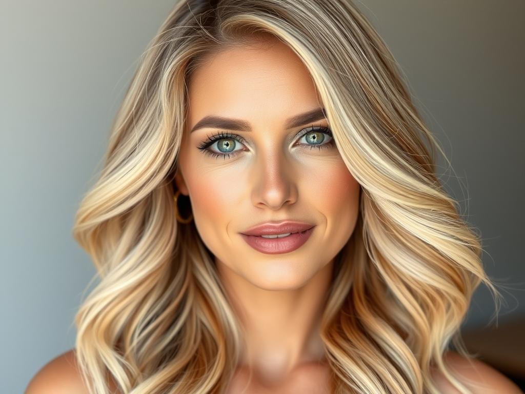 Woman with sandy blonde hair showing neutral beige medium blonde