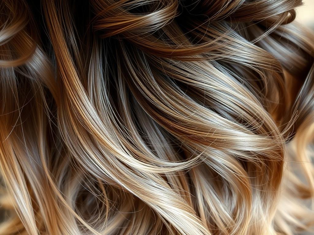 Woman with shadow root and colored curly hair showing dimensional effect Woman with shadow root and colored curly hair showing dimensional effect