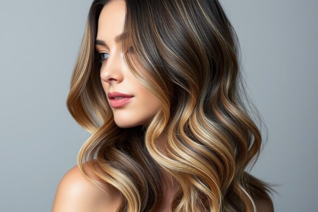 Woman with soft off-black hair that appears natural