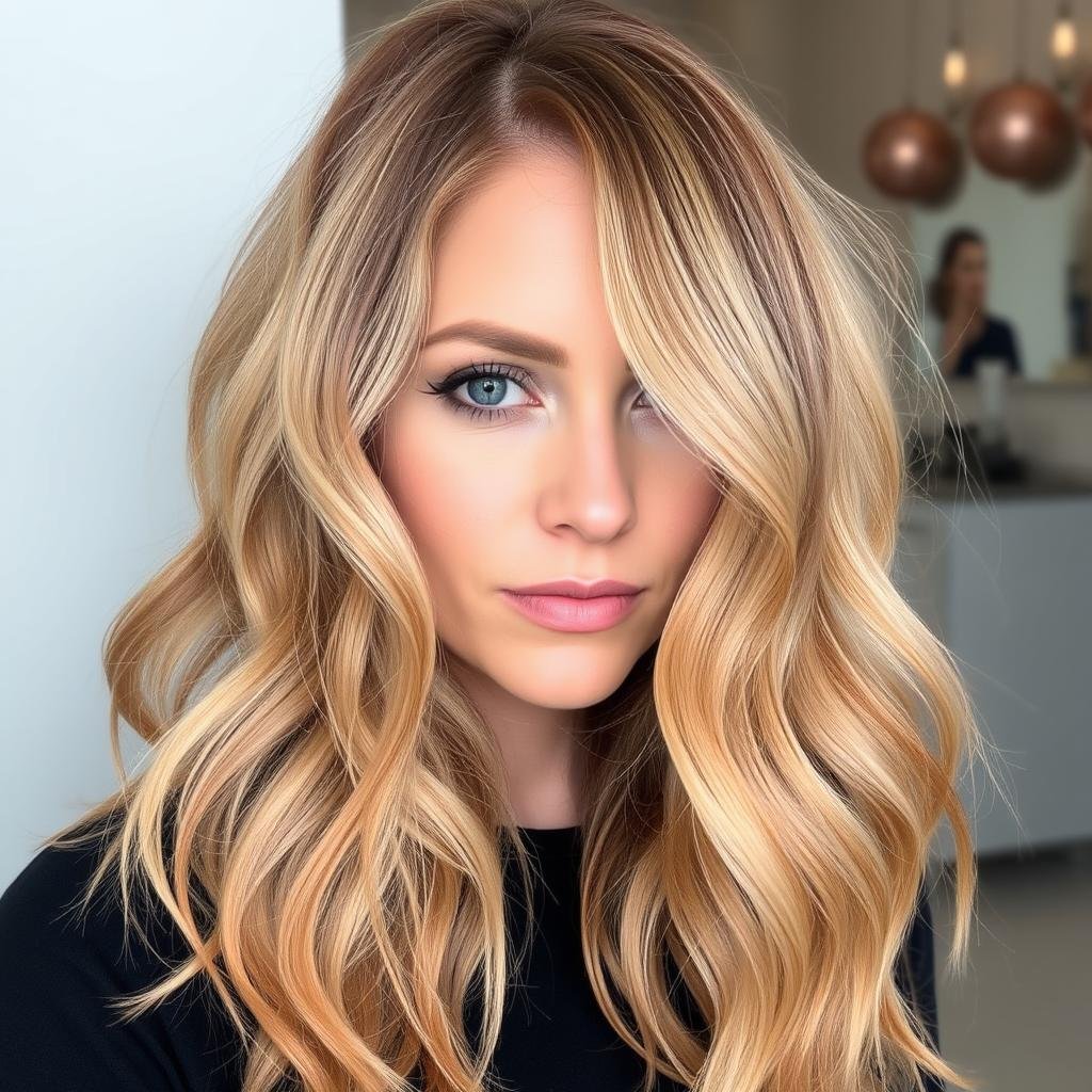 Woman with strawberry blonde hair showing copper tones Woman with strawberry blonde hair showing copper tones