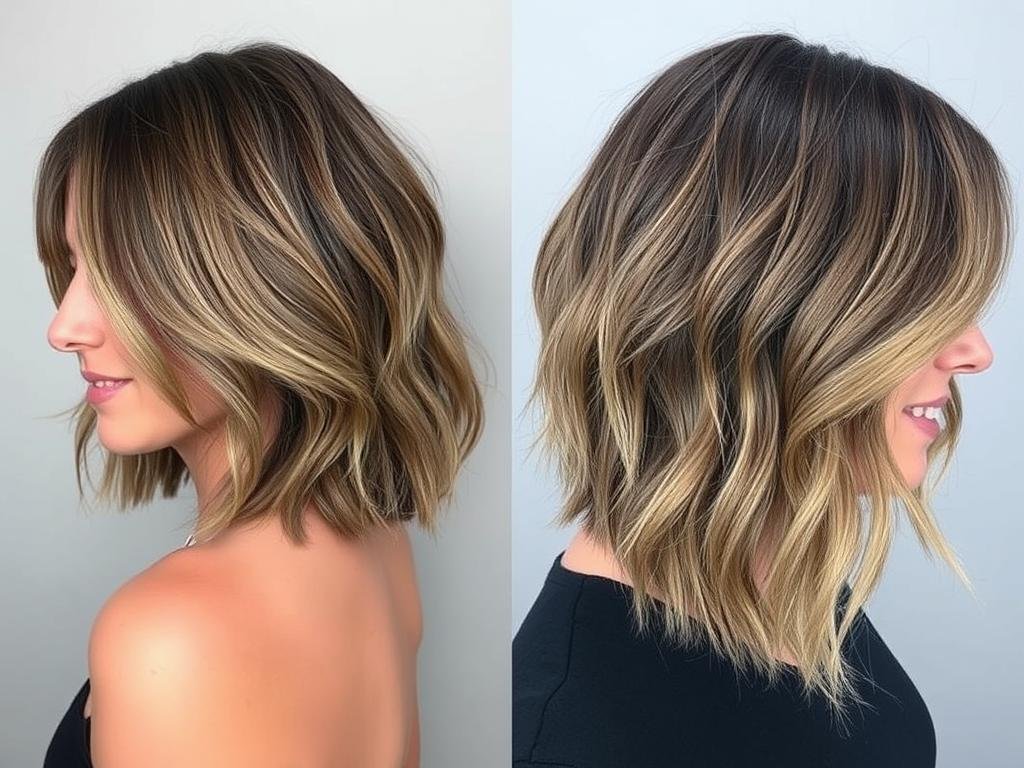 Woman with textured long bob hairstyle for thin hair Woman with textured long bob hairstyle for thin hair