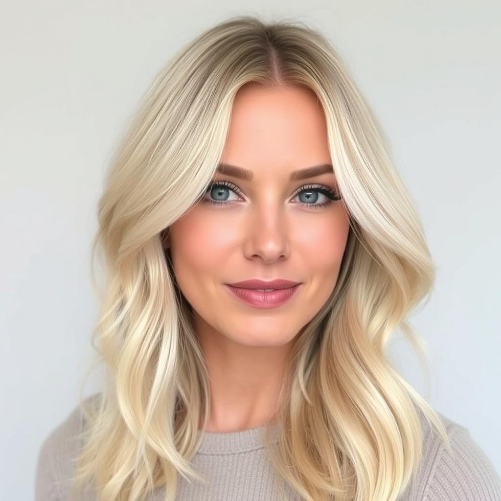 Woman with vanilla almond blonde showing creamy neutral tones Woman with vanilla almond blonde showing creamy neutral tones