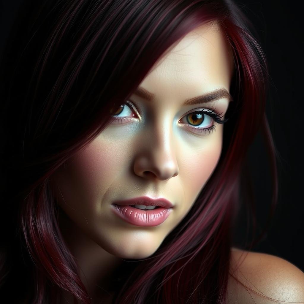 Woman with wine red hair color showing deep purple-red tones