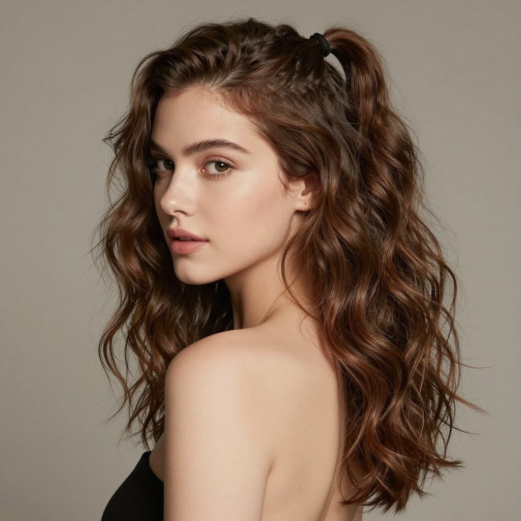 2 ponytails half up half down on wavy hair 2 ponytails half up half down on wavy hair