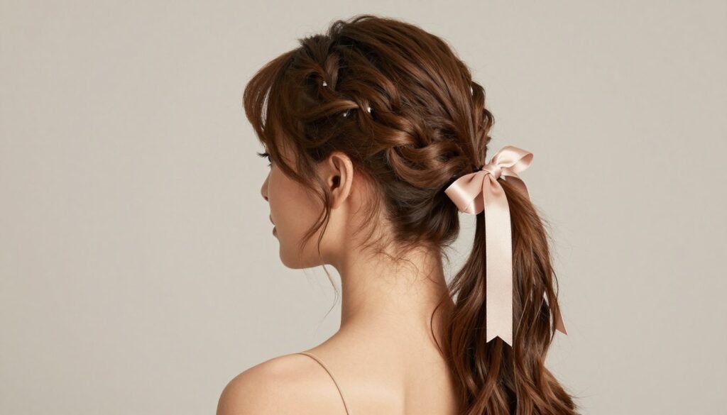 Accessorized 2 ponytails half up half down with ribbons Accessorized 2 ponytails half up half down with ribbons