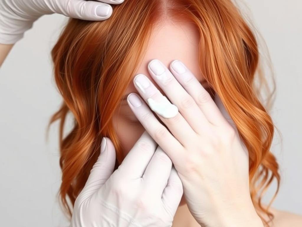 Application of color-enhancing hair mask on red copper hair Application of color-enhancing hair mask on red copper hair