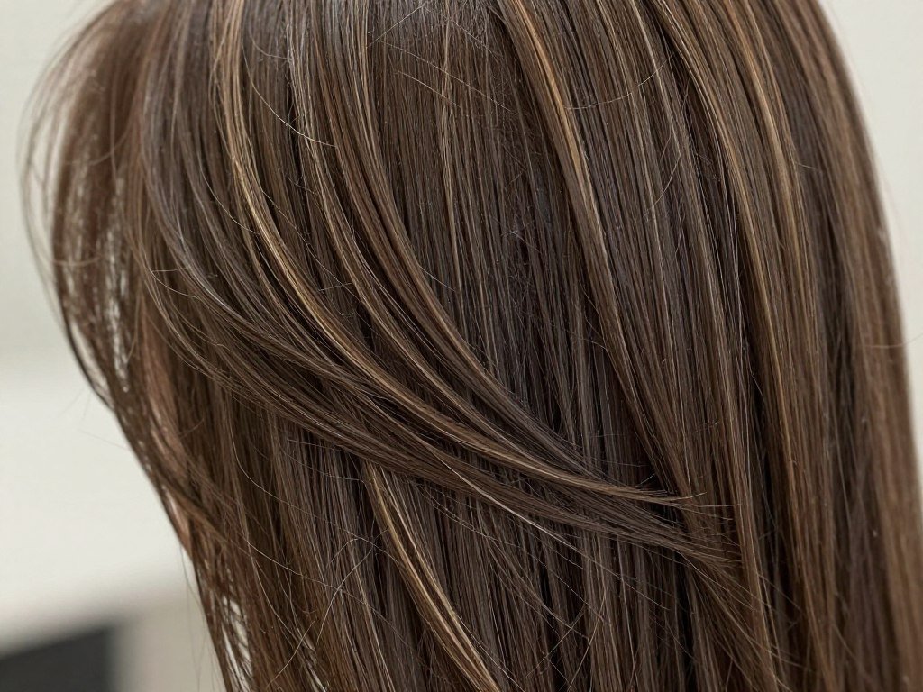 Ash brown hair with delicate babylights that mimic natural sun-lightened strands