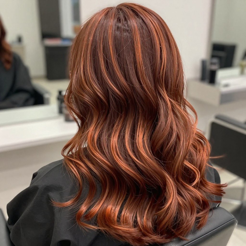 Auburn brown hair with copper highlights Auburn brown hair with copper highlights