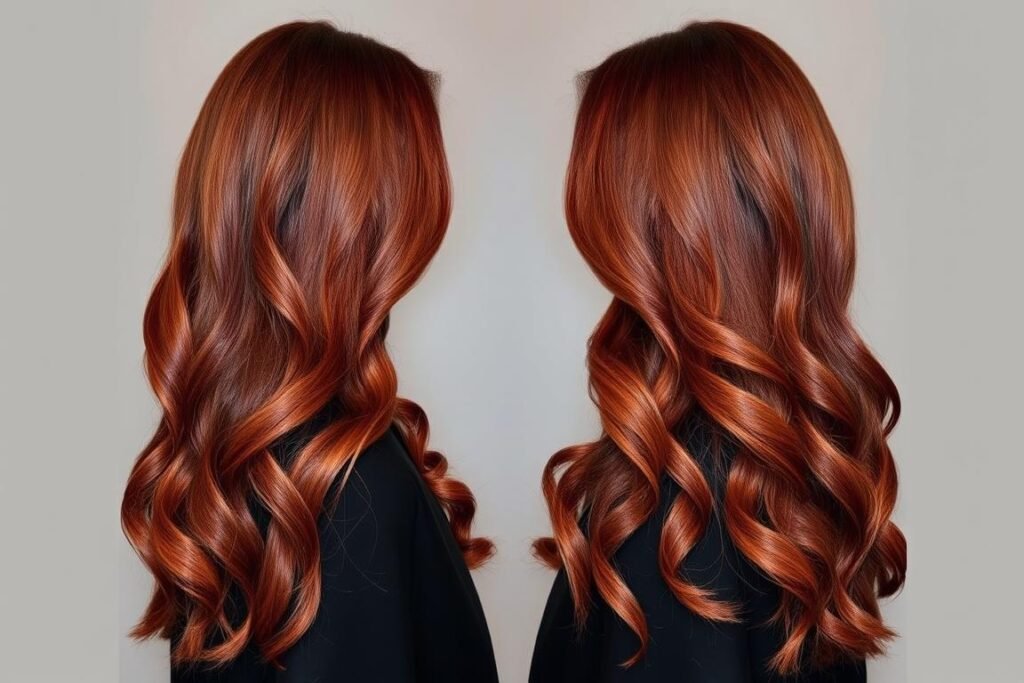 Auburn hair with cherry and copper highlight tints
