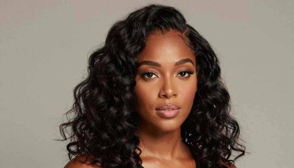 Black woman with elegant half up half down hairstyle showcasing natural texture and volume