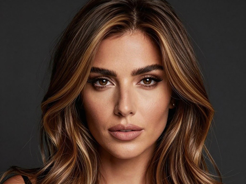 Bold caramel money piece highlights framing the face on brown hair Bold caramel money piece highlights framing the face on brown hair