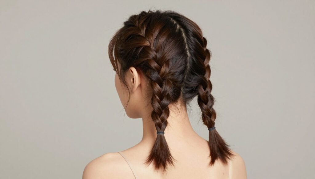 Braided 2 ponytails half up half down variation Braided 2 ponytails half up half down variation