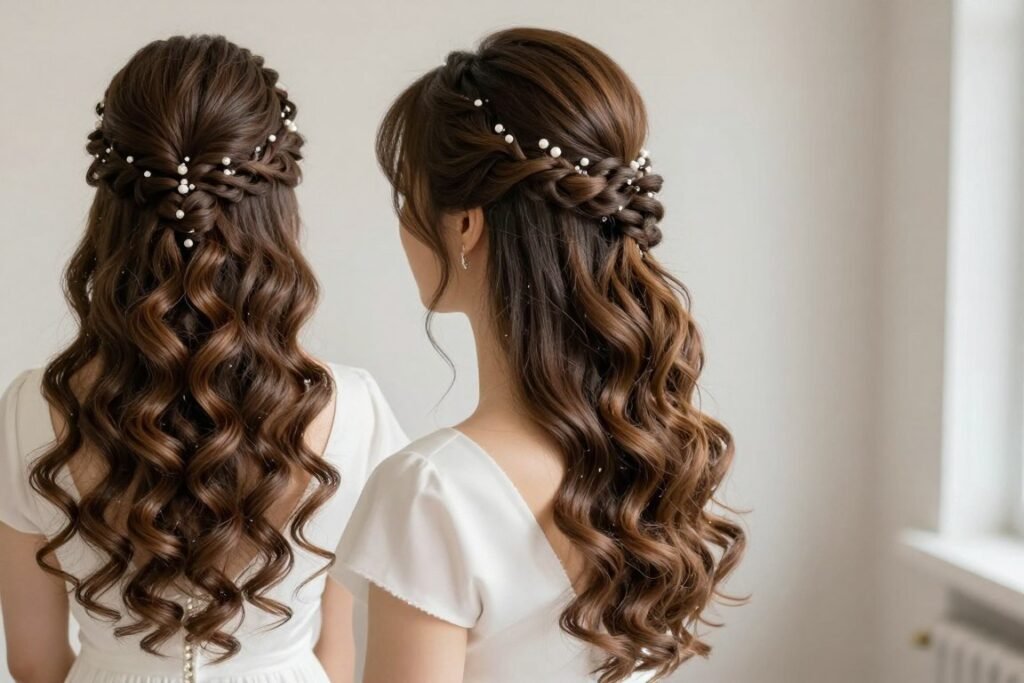 Bridal half up half down waterfall braid with curls Bridal half up half down waterfall braid with curls