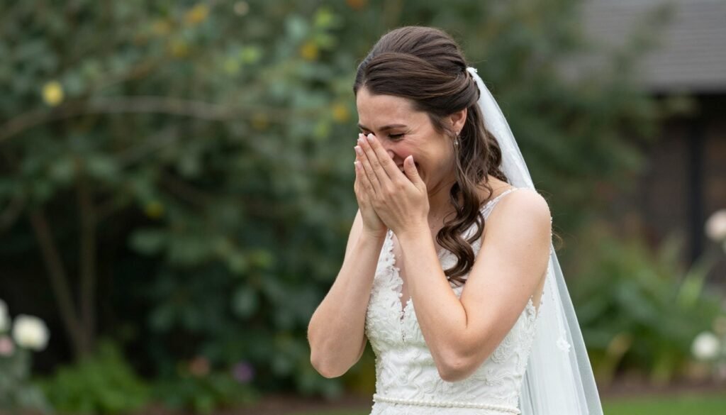 Bride with perfect half up half down hairstyle on her wedding day Bride with perfect half up half down hairstyle on her wedding day