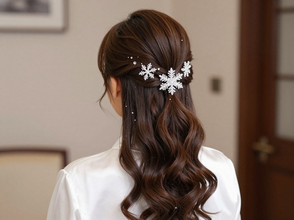 Bride with winter-appropriate half up half down wedding hair