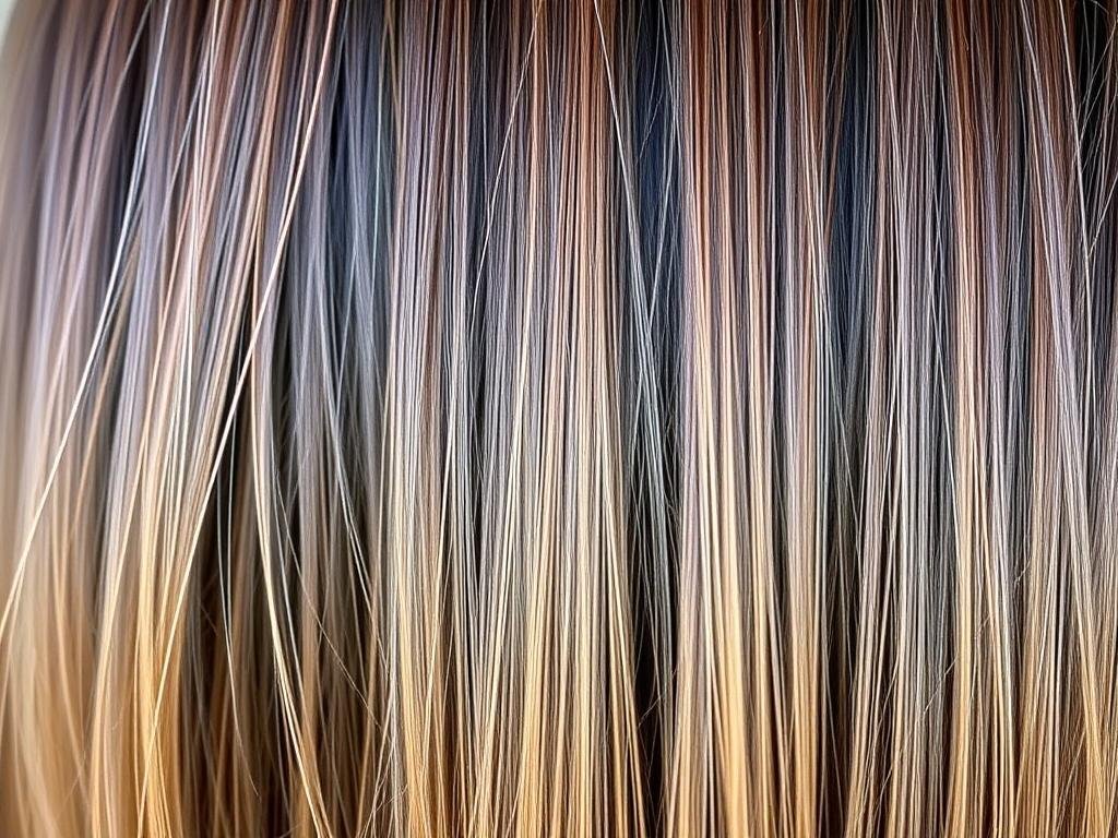 Brunette hair with only the very ends lightened in a subtle ombre technique