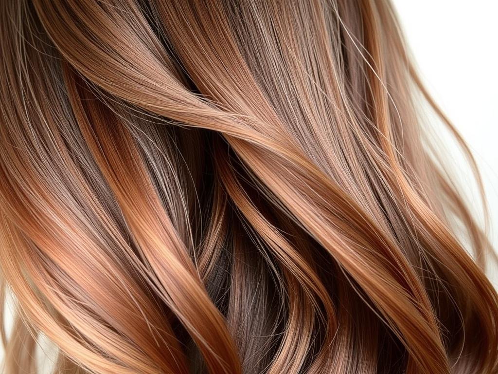 Brunette hair with subtle rose gold tones woven into a brown ombre