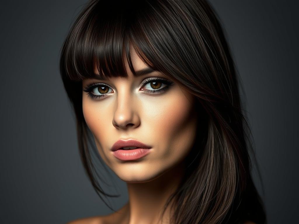 Brunette with bold money piece highlight showing dramatic lightening at the front hairline