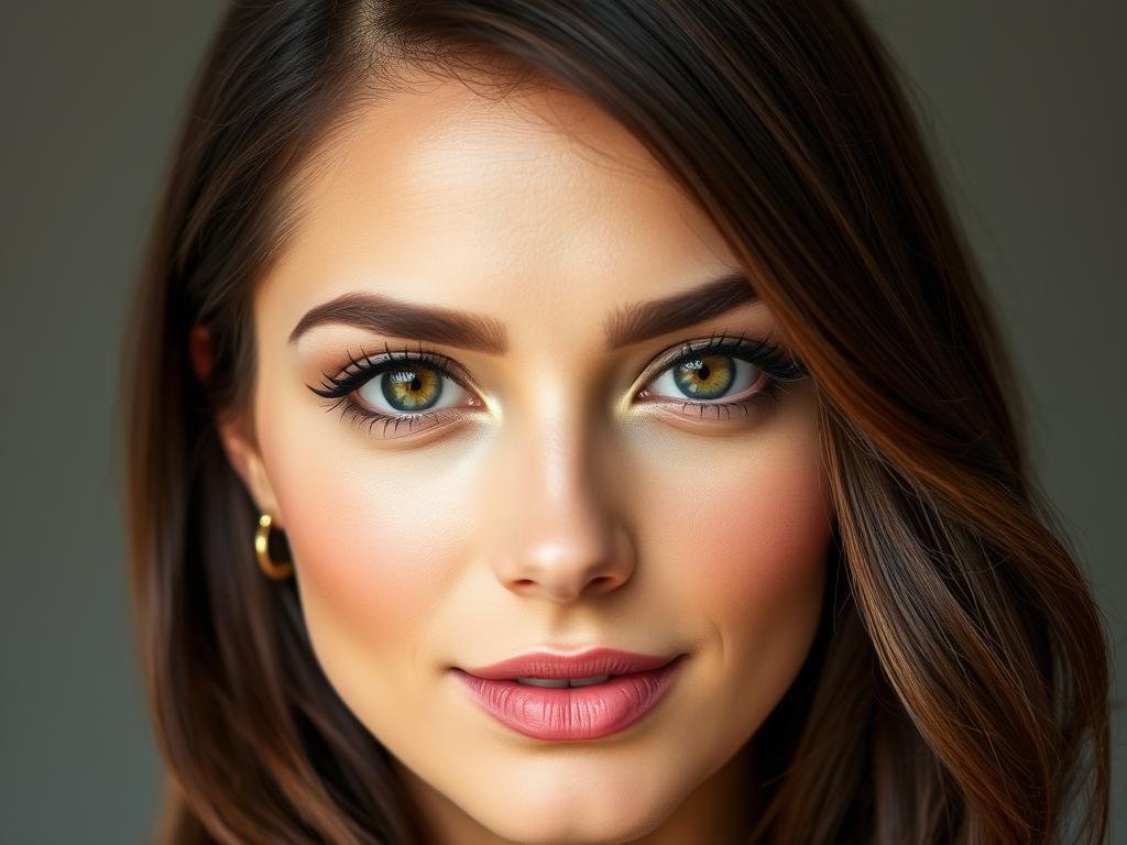 Brunette with contoured face-framing highlights that enhance facial features