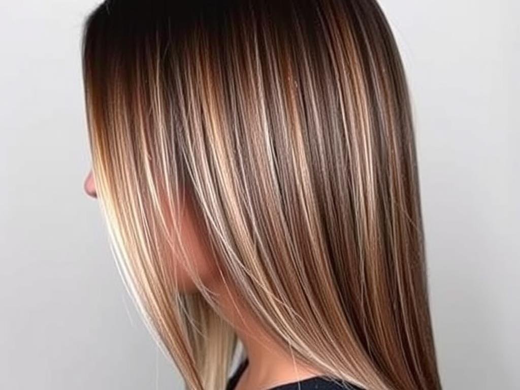 Brunette with greige (grey-beige) ombre ends creating a modern, cool-toned effect