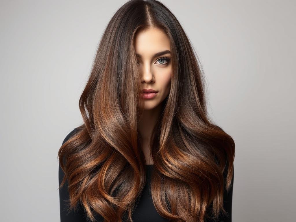 Brunette with mocha to honey ombre hair color showing the gradient effect