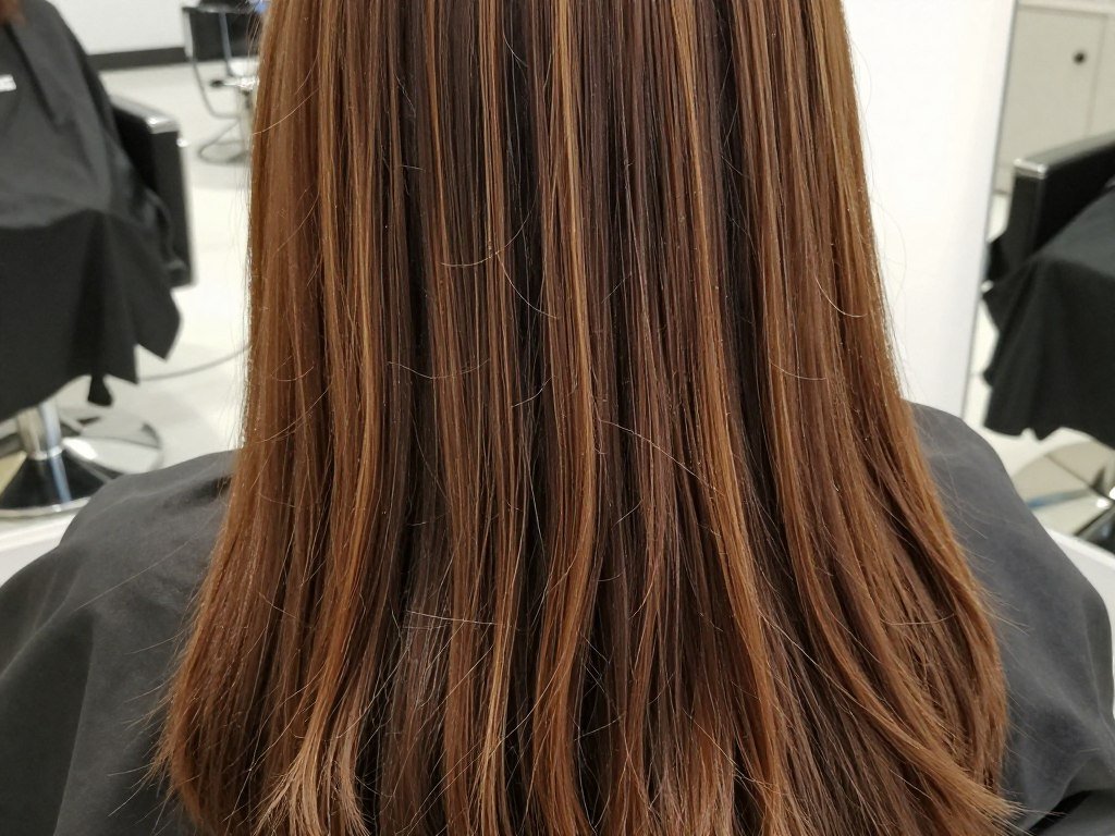 Caramel ribbon highlights throughout brown hair Caramel ribbon highlights throughout brown hair