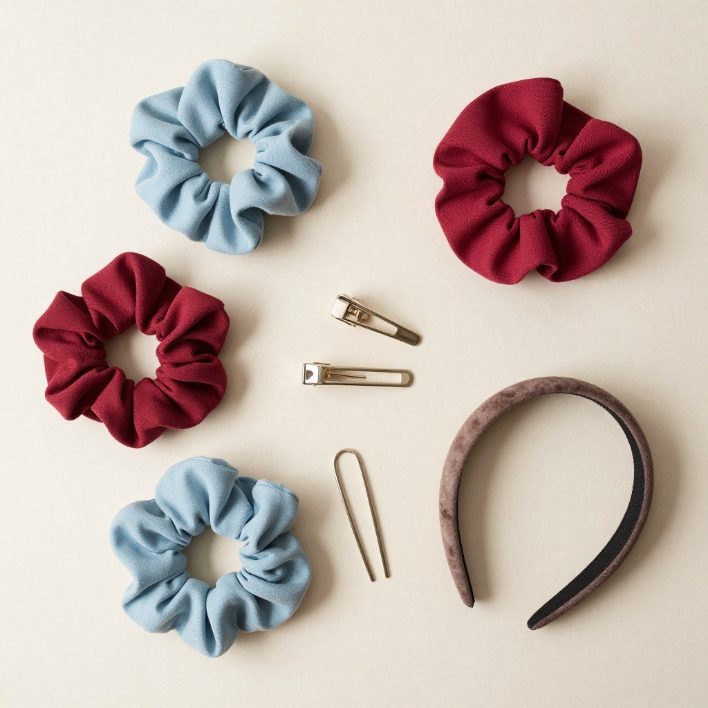 Casual hair accessories for half up half down styles including scrunchies and minimalist clips Casual hair accessories for half up half down styles including scrunchies and minimalist clips