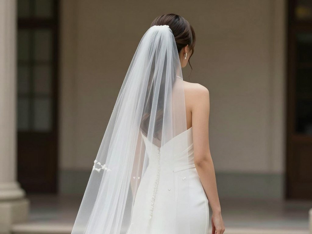 Cathedral veil with half up half down wedding hairstyle