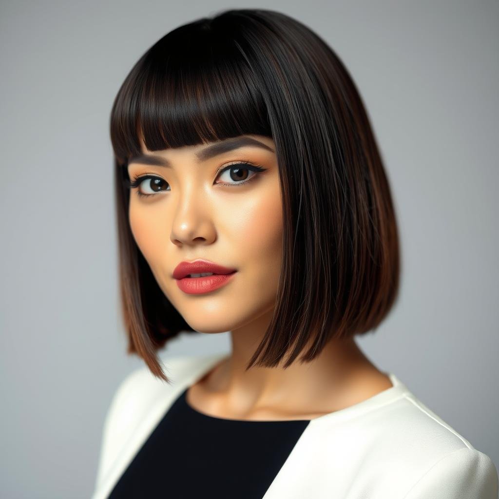 Celebrity with blunt bangs and sleek medium bob