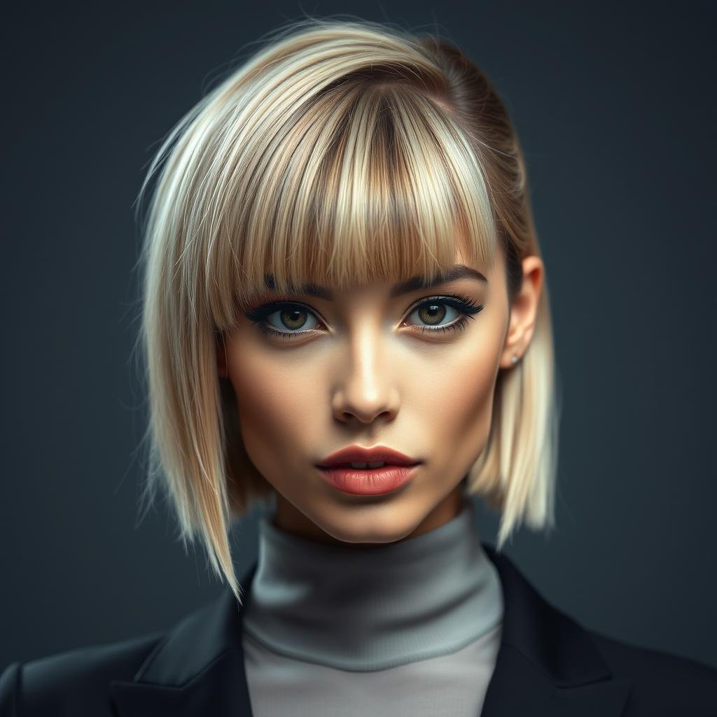 Celebrity with micro bangs and medium blunt cut