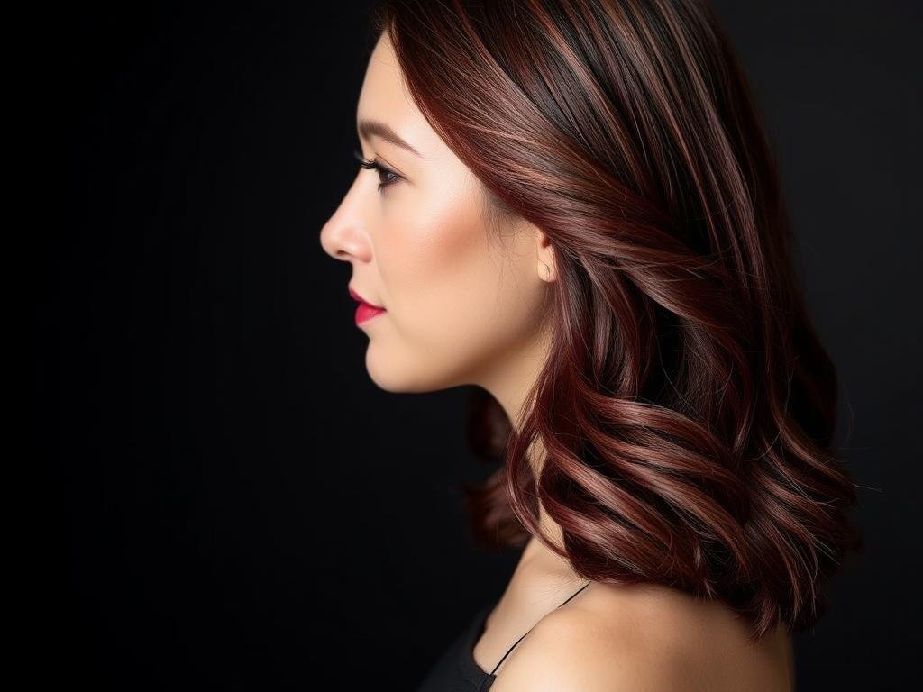 Cherry cola hair color showing deep red tones with cool undertones