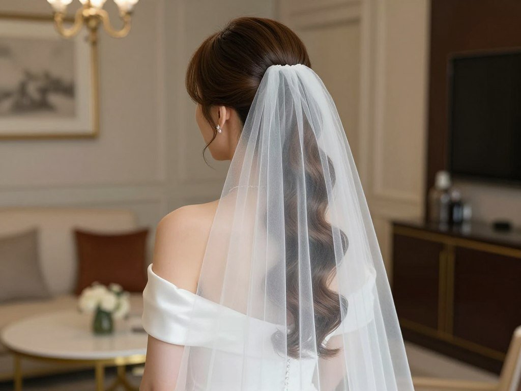 Classic elegant bridal half up half down hairstyle with veil Classic elegant bridal half up half down hairstyle with veil