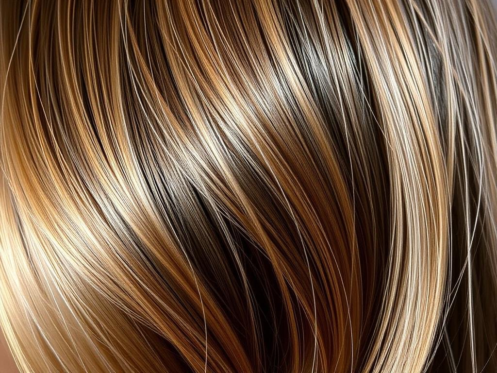 Close-up of brunette hair with fine honey babylights